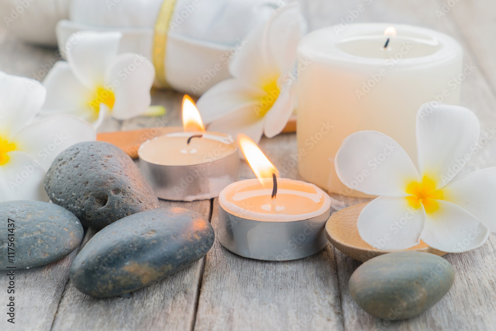 Composition of spa treatment on table background