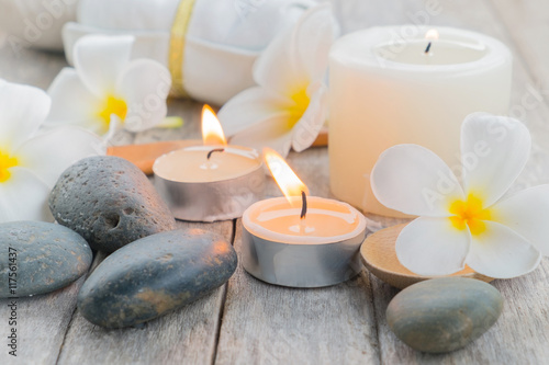 Composition of spa treatment on table background
