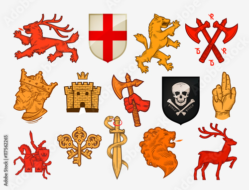 Medieval symbols or icons. Collection vector logos