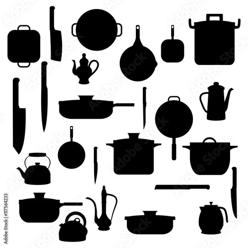 Silhouettes of Kitchenware  , vector for background