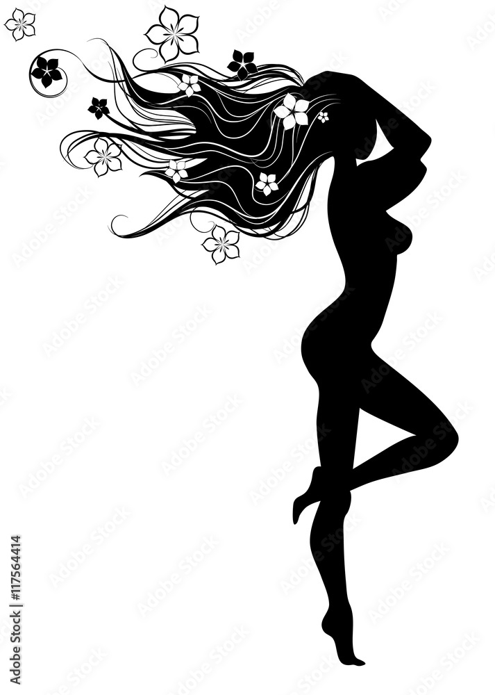 Silhouette of Girl with Long Hairs Silhouette of Girl with Long Hairs