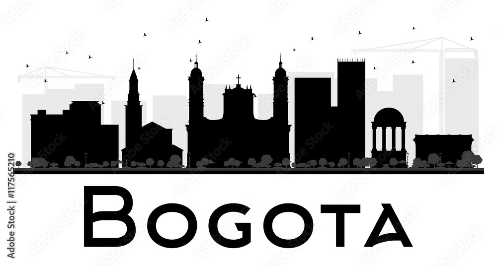 Bogota City skyline black and white silhouette.