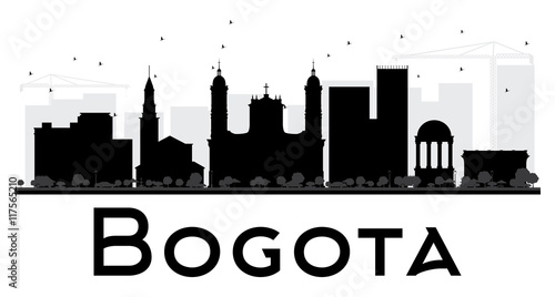 Bogota City skyline black and white silhouette.