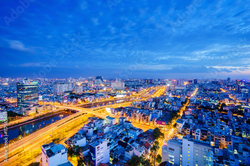 Night view of Business and Administrative Center of Ho Chi Minh city, Vietnam. Ho Chi Minh city (aka Saigon) is the largest city in Vietnam with population around 10 million people.