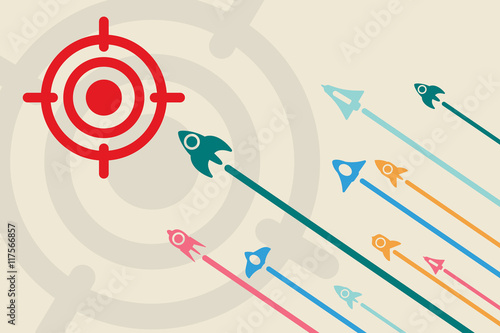 Business idea with startup concept using rockets fly up to the target.