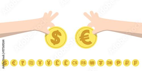 dollar exchange euro and coins for currency exchange rates illus