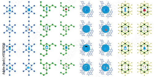 simple vector of glass wares in chemistry laboratory instruments in the middle of chemical molecular structure concept