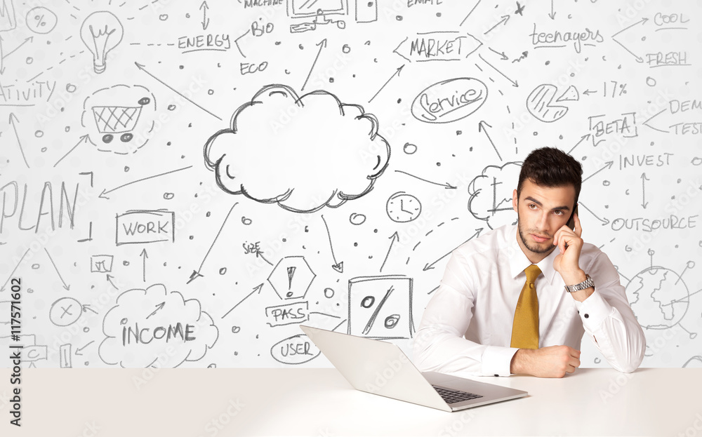 Business man with business concept background Business man with business concept background
