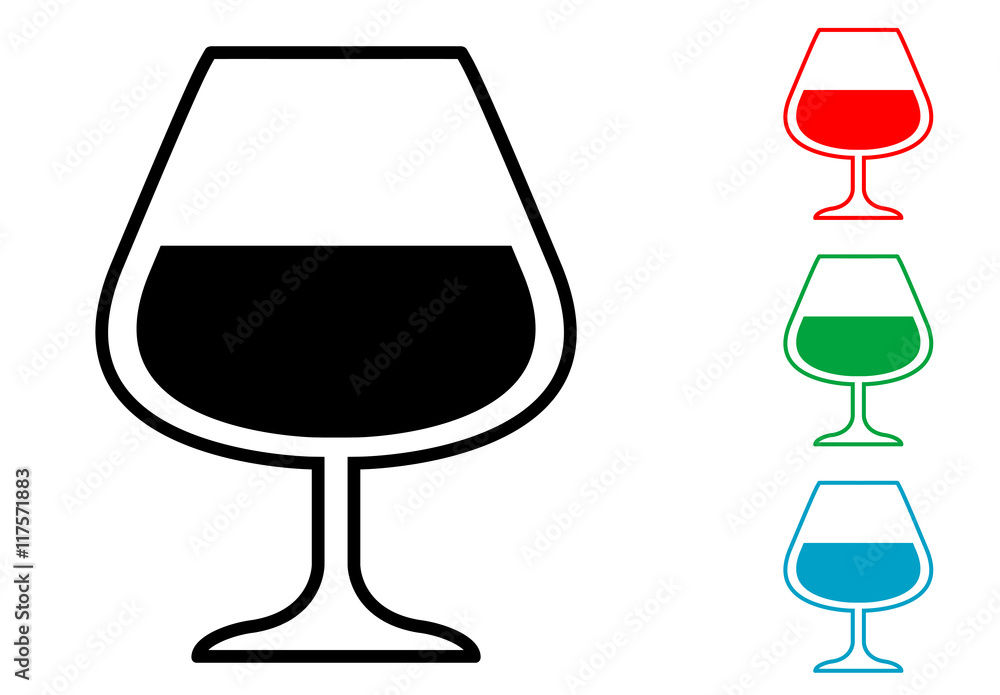 Icono plano copa de coñac varios colores Icono plano copa de coñac varios colores