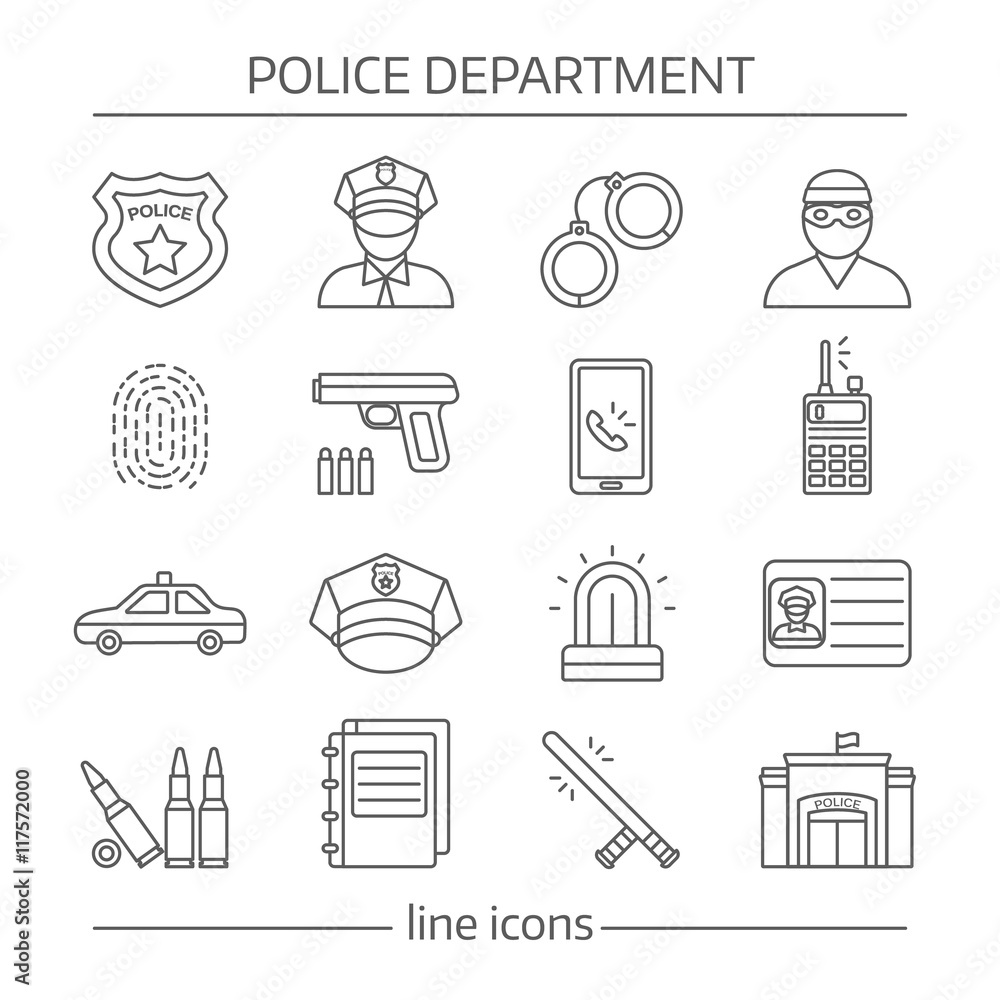 Fototapeta premium Police Department Linear Icons Set