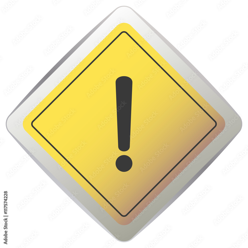 Exclamation Yellow Sign - Danger and risk symbol on yellow diamond road sign Exclamation Yellow Sign - Danger and risk symbol on yellow diamond road sign