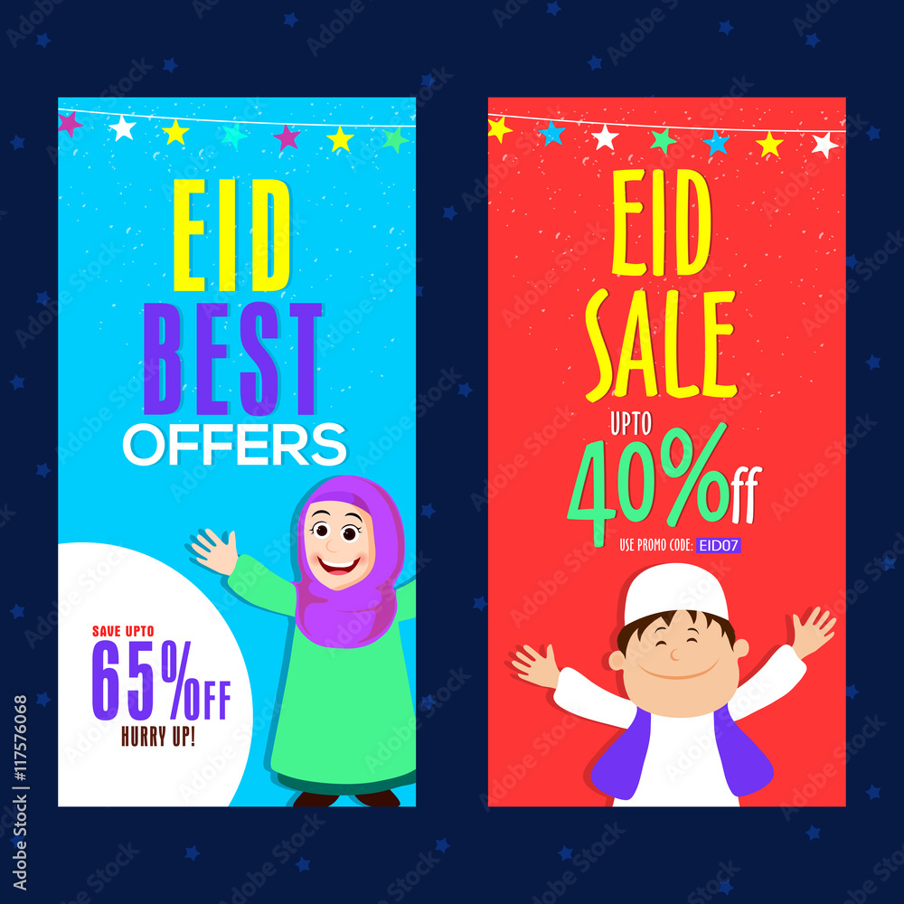 Eid Sale Website Banners Set. Flat Discount Offers. Eid Sale Website Banners Set. Flat Discount Offers.