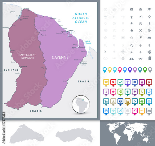 Political Map of French Guiana and Map Pointers