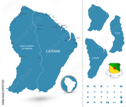 Map of French Guiana with regions