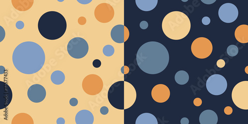 Set of two seamless backgrounds with circles and polka dots. Print. Cloth design, wallpaper.
