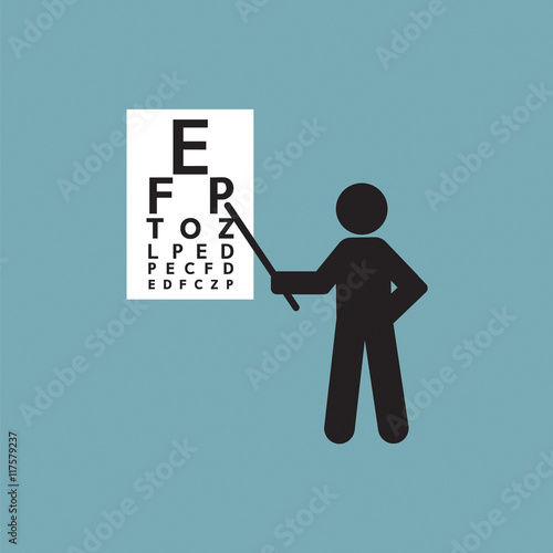 Optician Pointing To Snellen Chart Graphic Symbol Vector Illustration