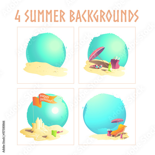 Collection of flat cartoon summer backgrounds.
