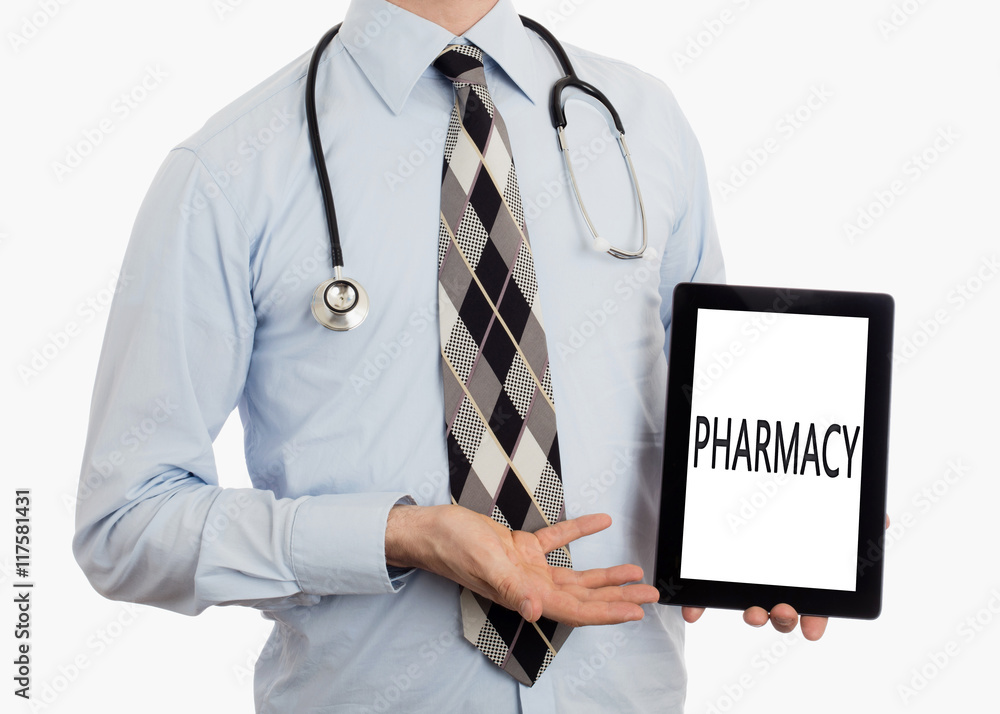 Doctor holding tablet - Pharmacy Doctor holding tablet - Pharmacy