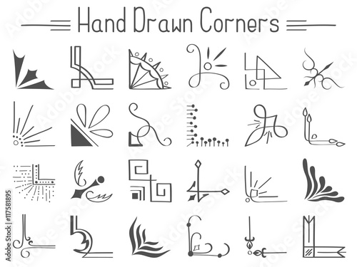 Set of 24 hand drawn corners and design elements