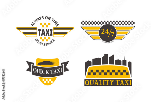 Vintage and modern taxi logos taxi label, taxi badge and design elements. Taxi service business sign template, icon, taxi logo corporate identity design element and vector object