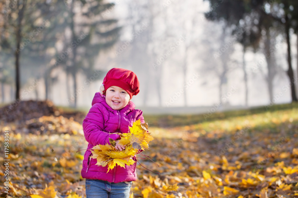 little girl in autumn park