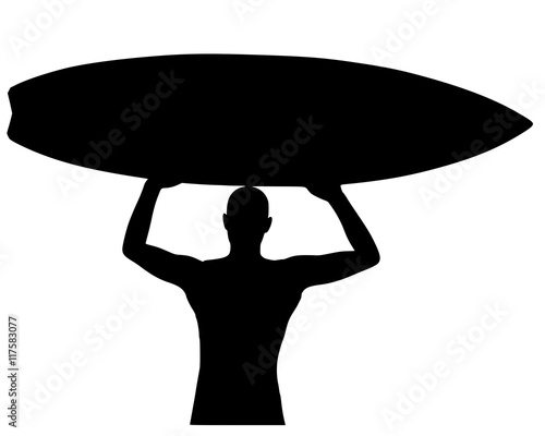 Silhouette of a man holding a surfboard.