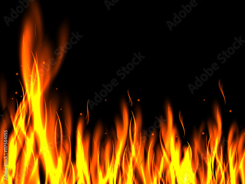 Abstract black background with bright flames and sparks