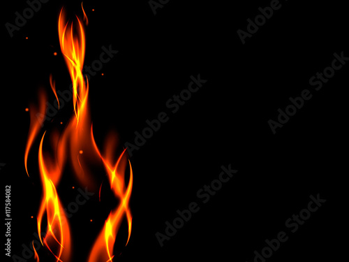 Abstract black background with flames on the left