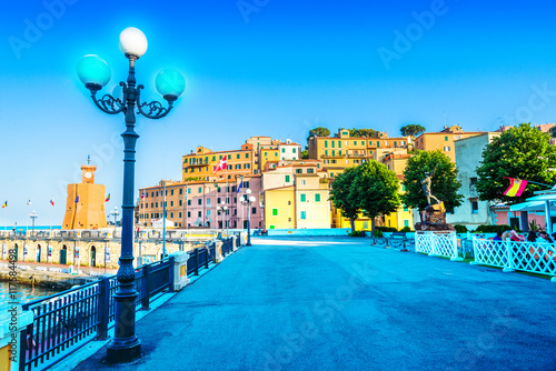 Beautiful and touristic area in the main square of Rio Marina town of Elba island, in Italy  photo