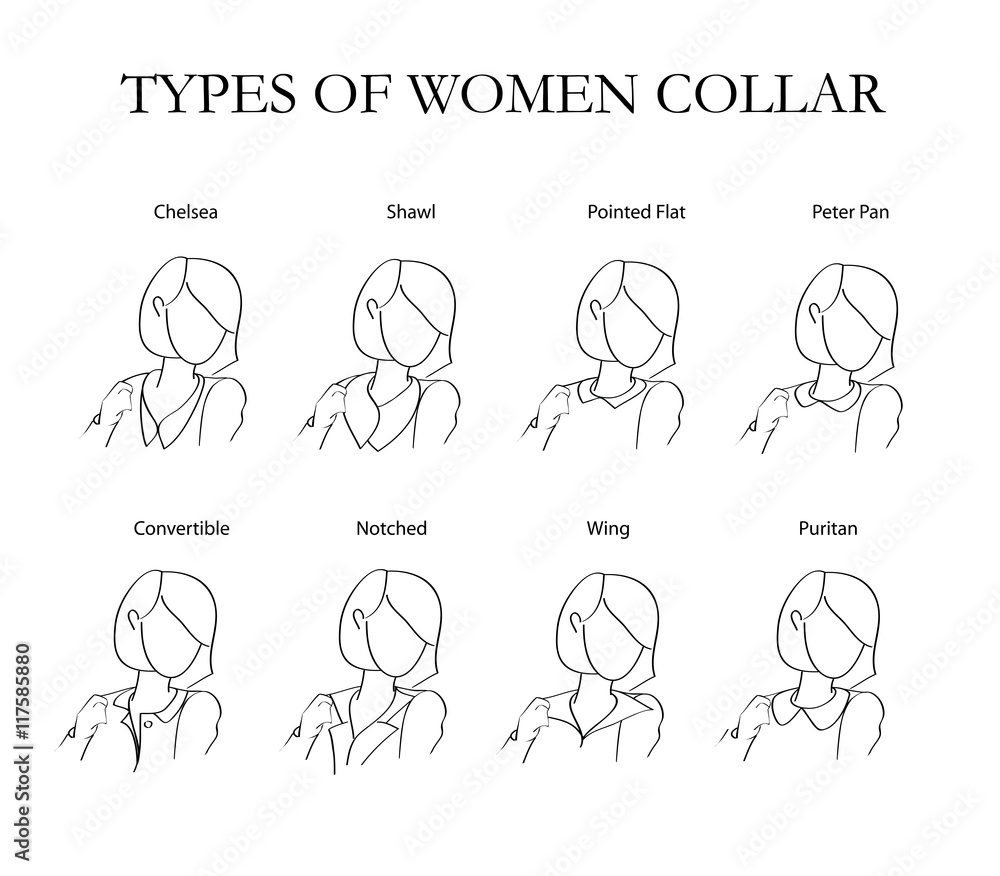 Vettoriale Stock types of women collars. vector illustration. | Adobe Stock
