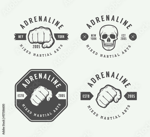 Set of vintage mixed martial arts or fighting club logos, emblem