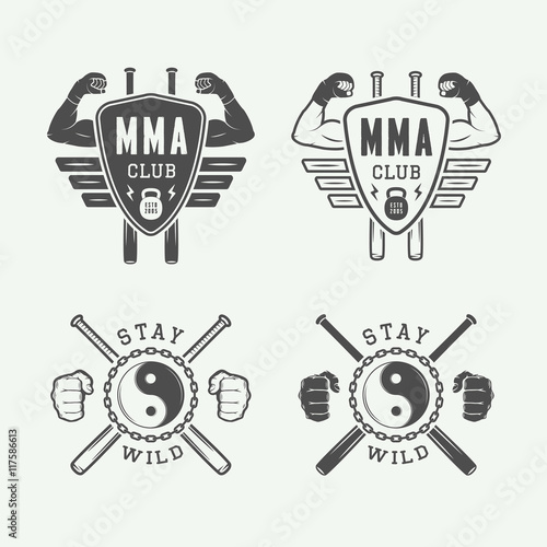 Set of vintage mixed martial arts or fighting club logos, emblem