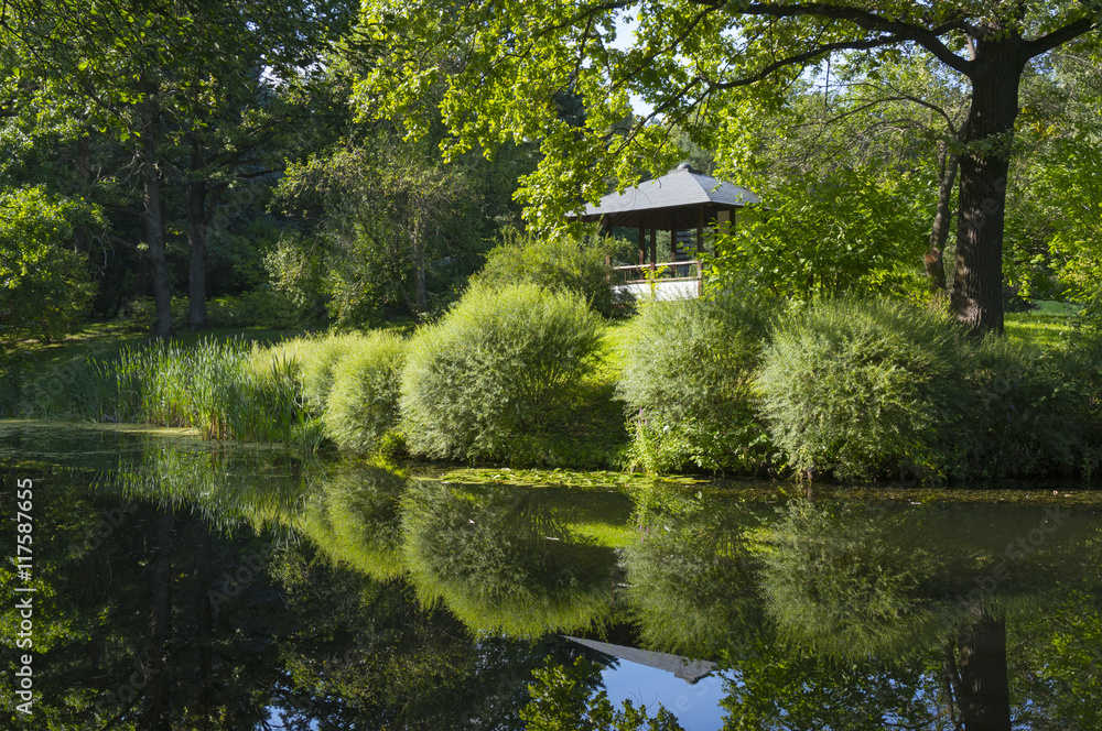 The Japanese garden in the summer. Feng Shui. Landscape Garden Japan