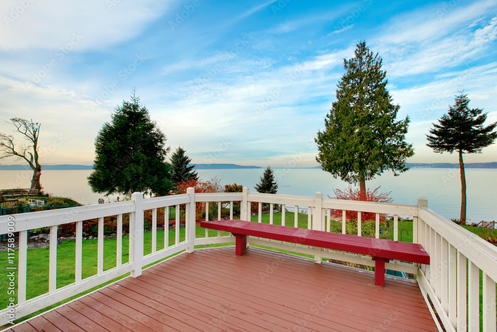 Awesome water view from the wooden deck Awesome water view from the wooden deck