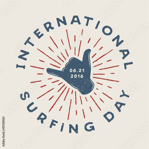 Vintage surfing logo, emblem, badge, label, mark. 