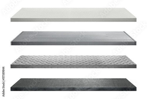Metal shelves made of steel isolated on white background