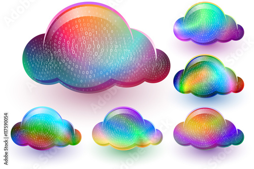 Cloud computing technology with binary code data; Vector icons set EPS10