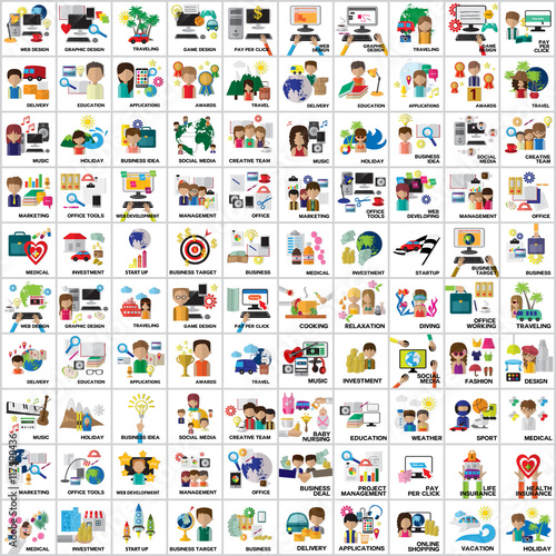 Flat Icons Set - Isolated On White Background. Vector Illustration, Graphic Design. For Web, Websites, Print, App, Presentation Templates, Mobile Applications And Promotional Materials