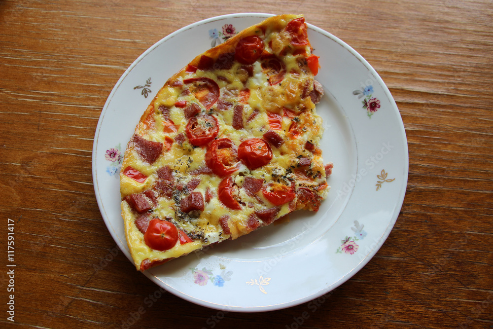 Scrambled eggs with red pepper,tomatoes,sausage. Scrambled eggs with red pepper,tomatoes,sausage.