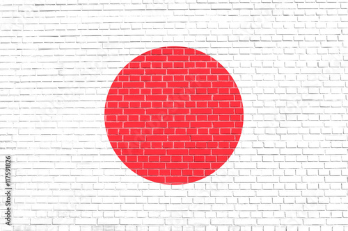Flag of Japan on brick wall texture background