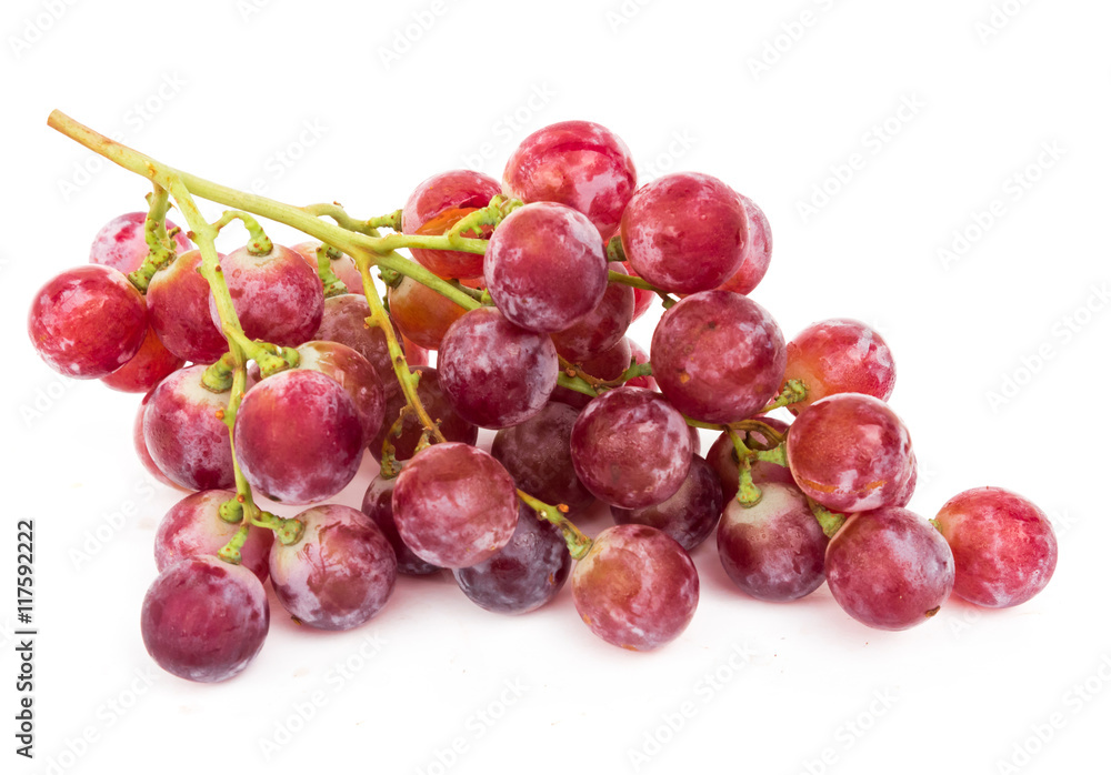 Fresh red grapes on white background, food and drink concept