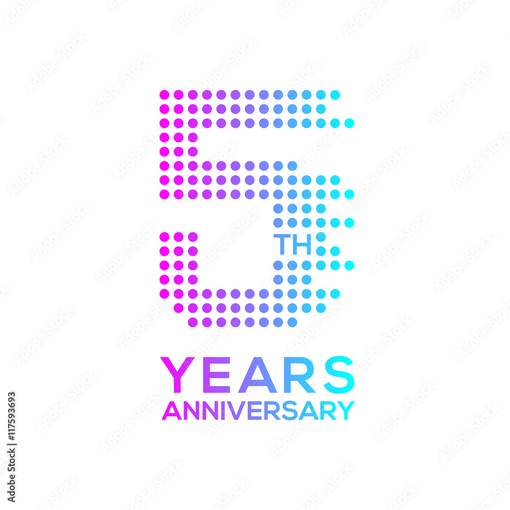 5 years anniversary with a circle,dotted,digital,technology logo