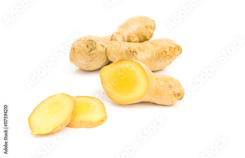 Fresh ginger slice on white background,raw material for cooking