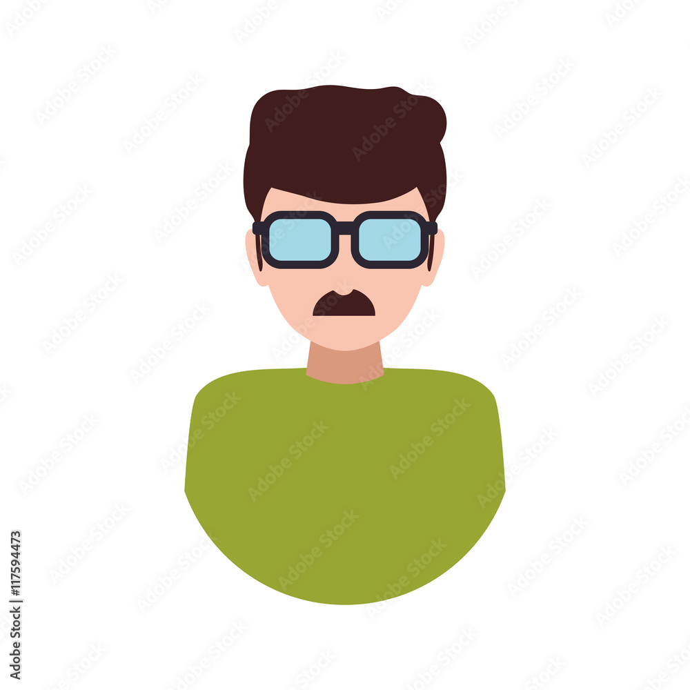 Man glasses male avatar person people icon. Isolated and flat illustration. Vector graphic