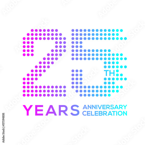 25 years anniversary with a circle,dotted,digital,technology logo