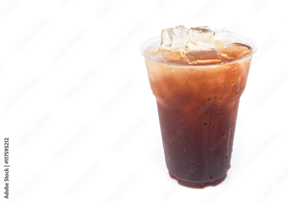 Closeup ice of americano on white background Closeup ice of americano on white background