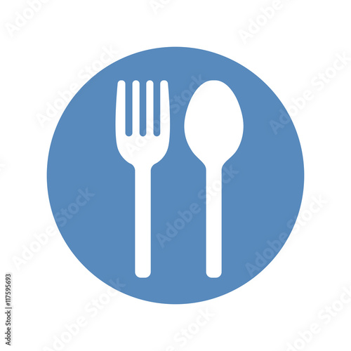 Fork and spoon icon placed in blue circle