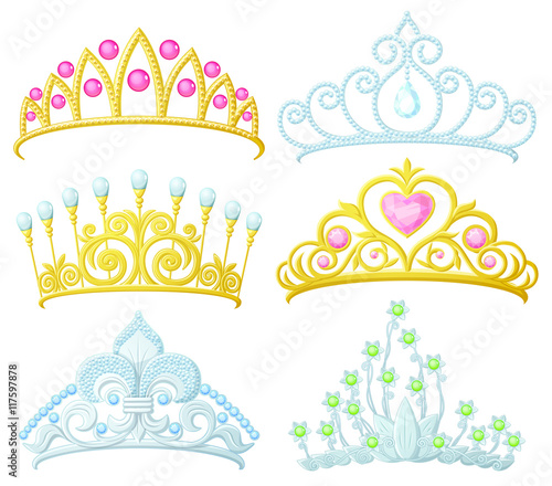Set of princess crowns (Tiara) isolated on white. Vector illustration. photo
