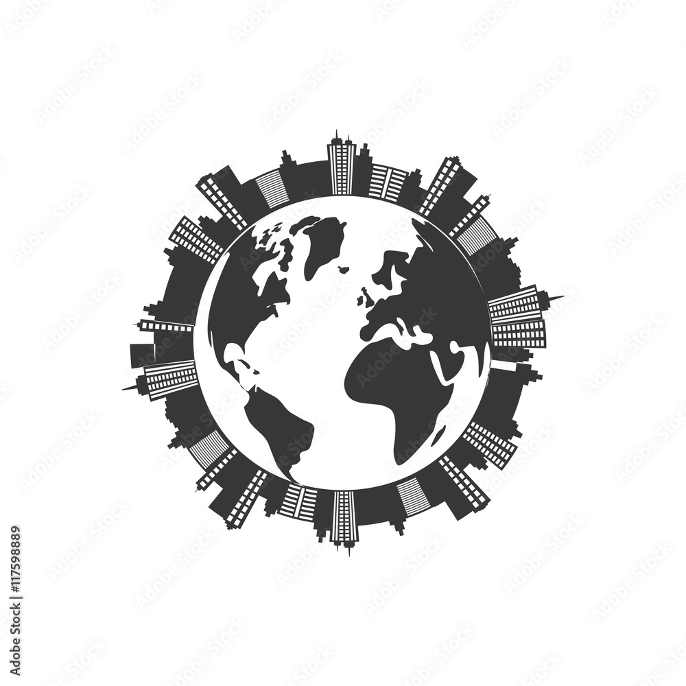 city planet silhouette urban building towers icon. Isolated and flat illustration. Vector graphic city planet silhouette urban building towers icon. Isolated and flat illustration. Vector graphic