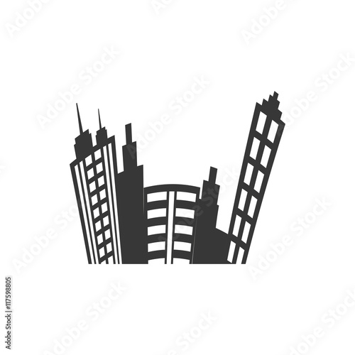 city silhouette urban building towers icon. Isolated and flat illustration. Vector graphic